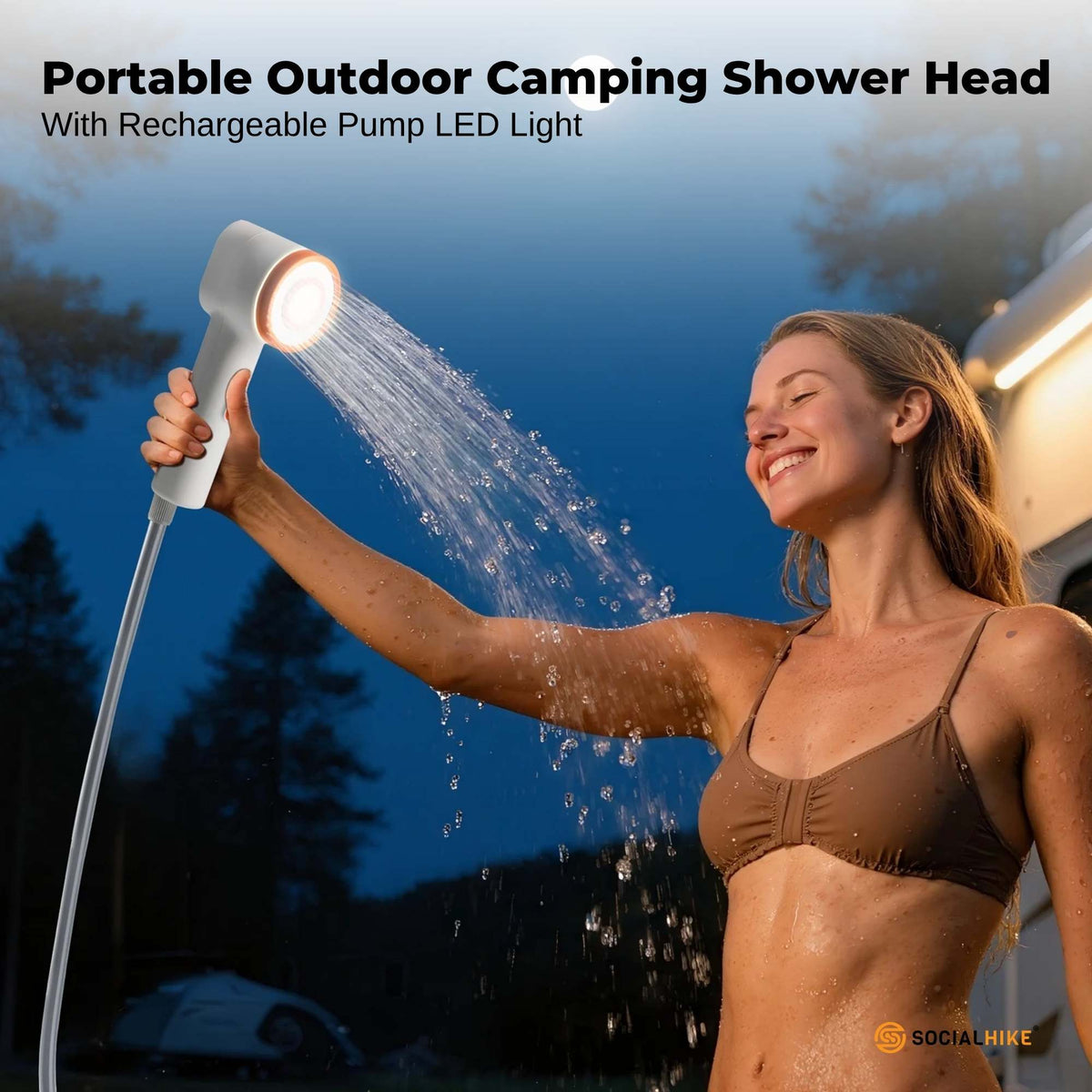 Portable Camping Shower Pump with LED Light - Social Hike, view 2