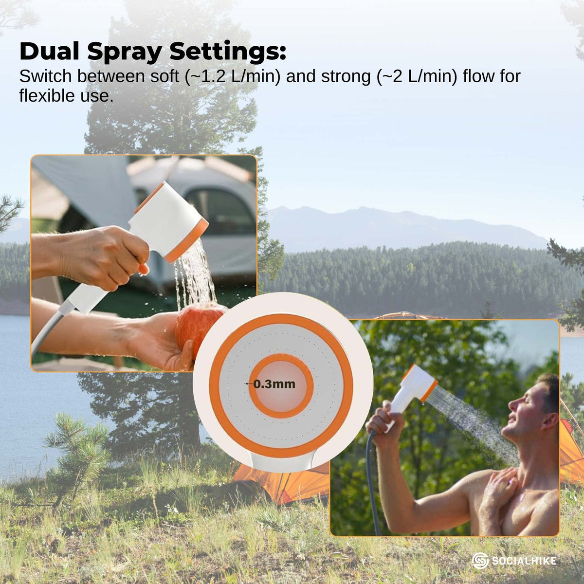 Portable Camping Shower Pump with LED Light - Social Hike, view 3