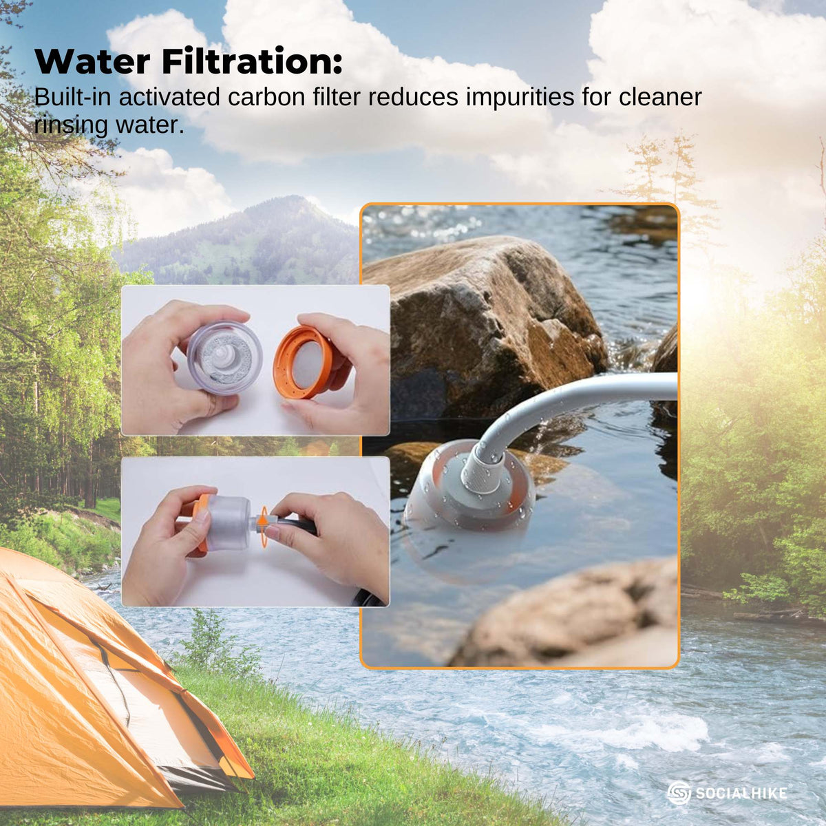 Portable Camping Shower Pump with LED Light - Social Hike, view 6