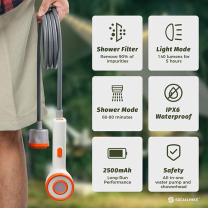 Portable Camping Shower Pump with LED Light - Social Hike, view 8