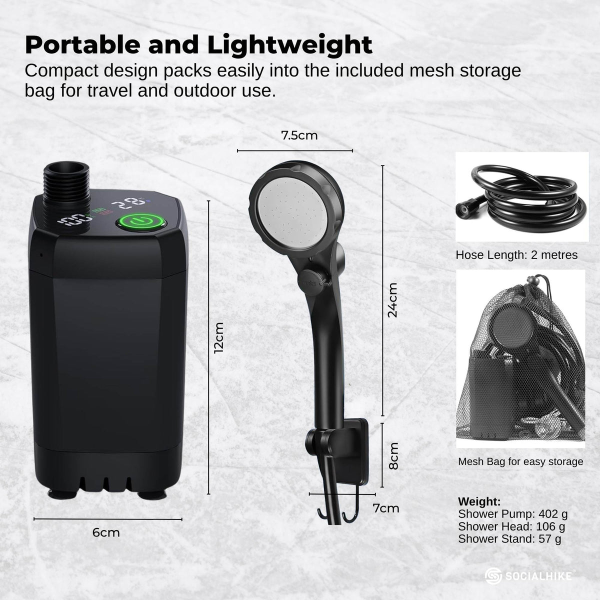Portable Camping Shower Kit - Social Hike 6000mAh, view 9