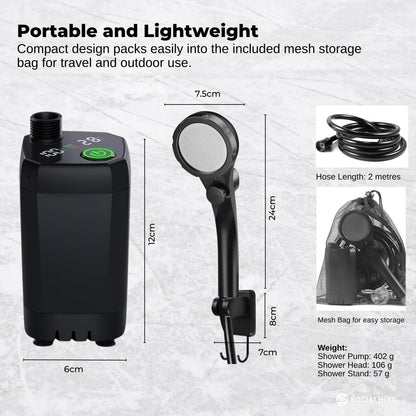 Portable Camping Shower Kit - Social Hike 6000mAh, view 9