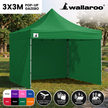 Wallaroo 3x3m Pop-Up Marquee with Walls - Green, view 2