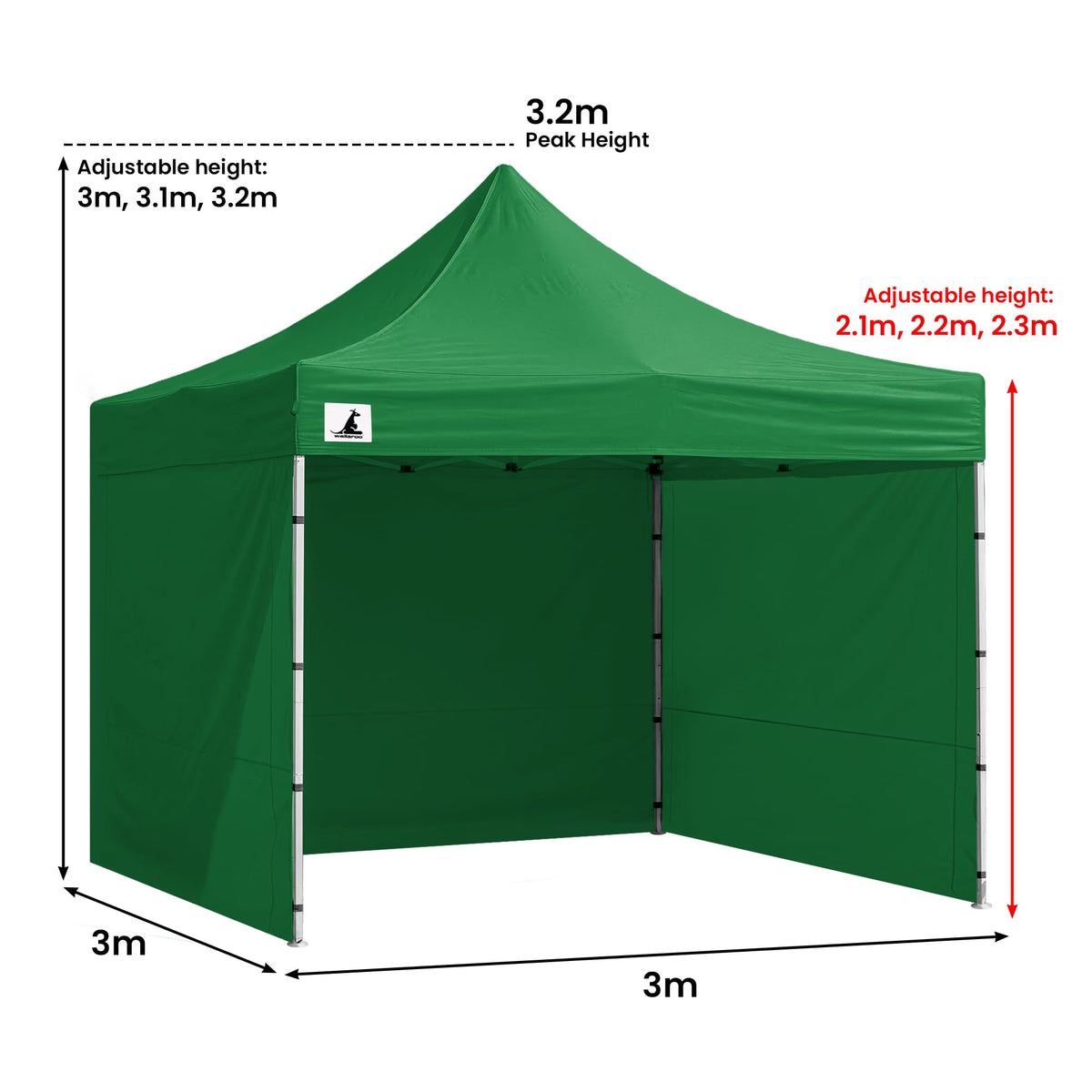 Wallaroo 3x3m Pop-Up Marquee with Walls - Green, view 3