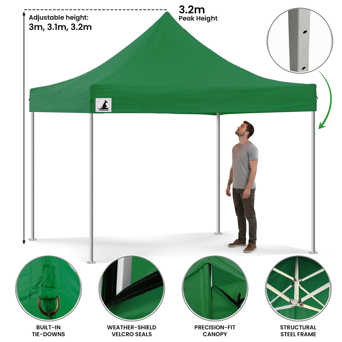 Wallaroo 3x3m Pop-Up Marquee with Walls - Green, view 6