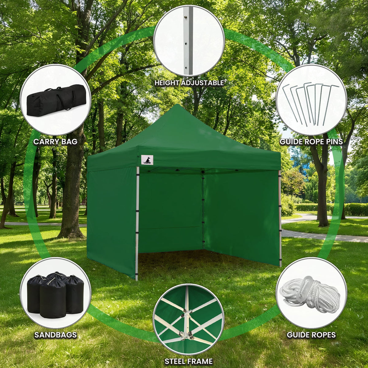 Wallaroo 3x3m Pop-Up Marquee with Walls - Green, view 11