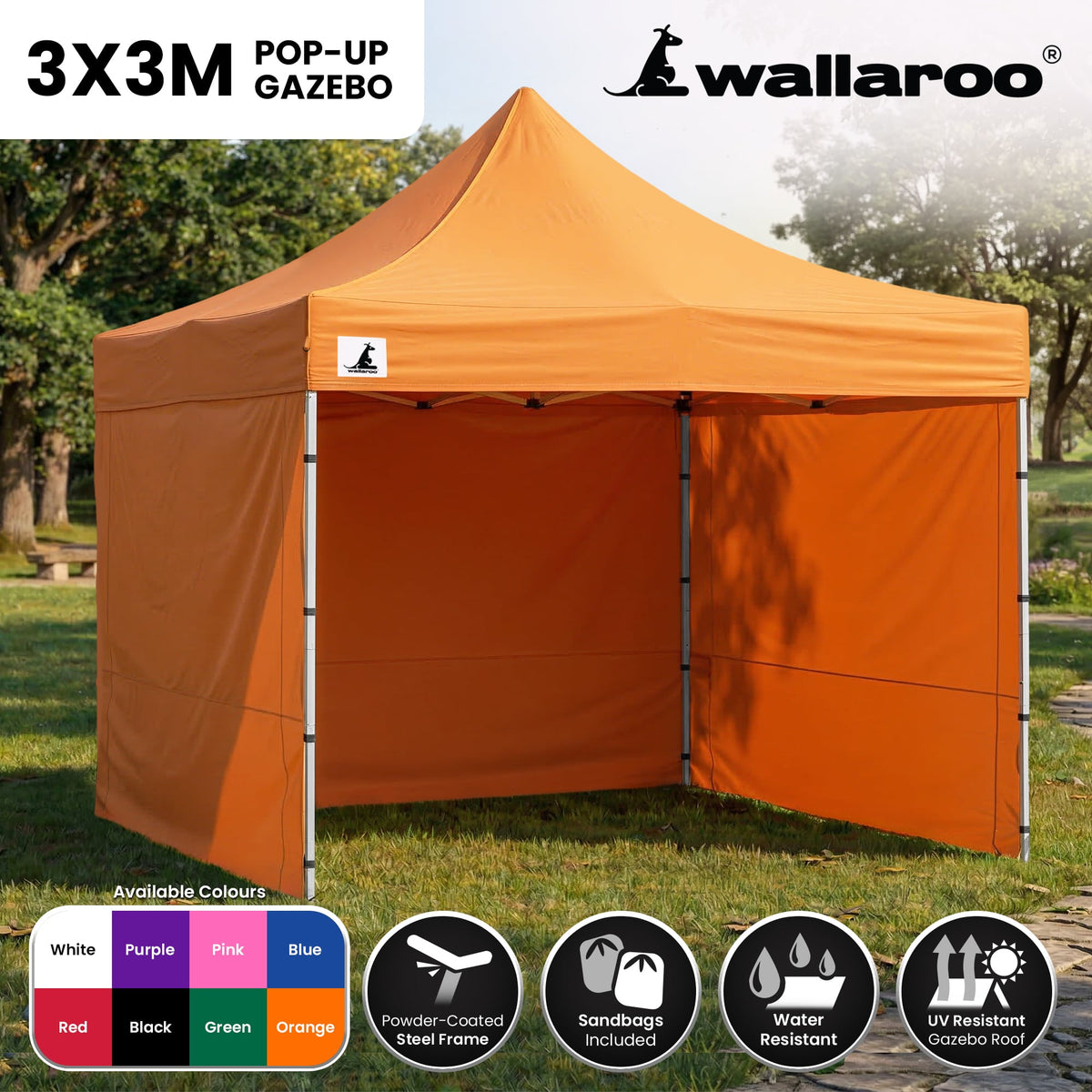 Wallaroo 3x3m Pop-Up Marquee with Walls - Orange, view 2