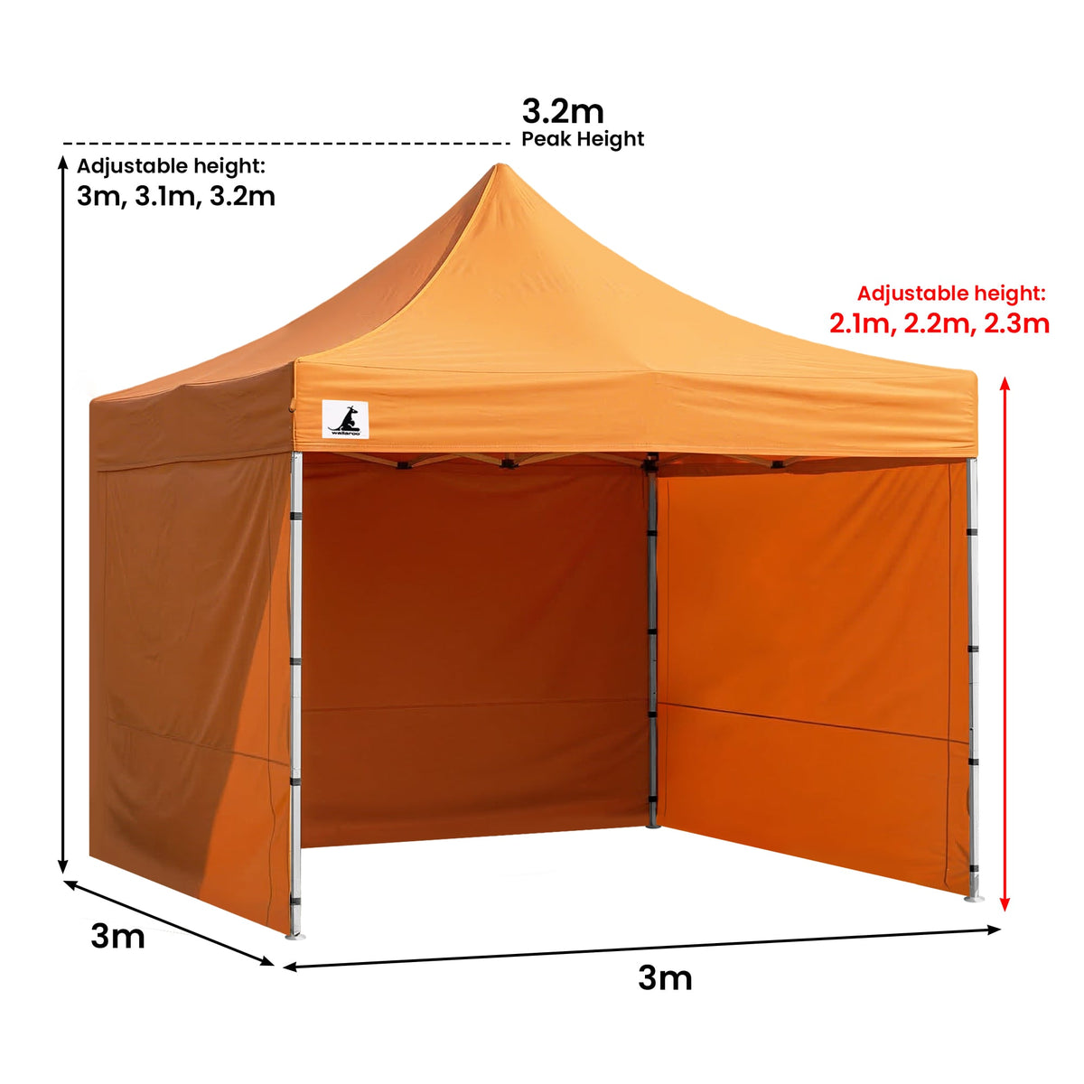 Wallaroo 3x3m Pop-Up Marquee with Walls - Orange, view 3