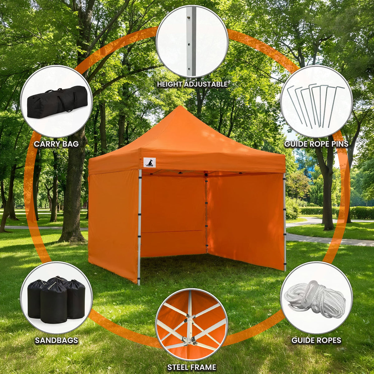 Wallaroo 3x3m Pop-Up Marquee with Walls - Orange, view 11