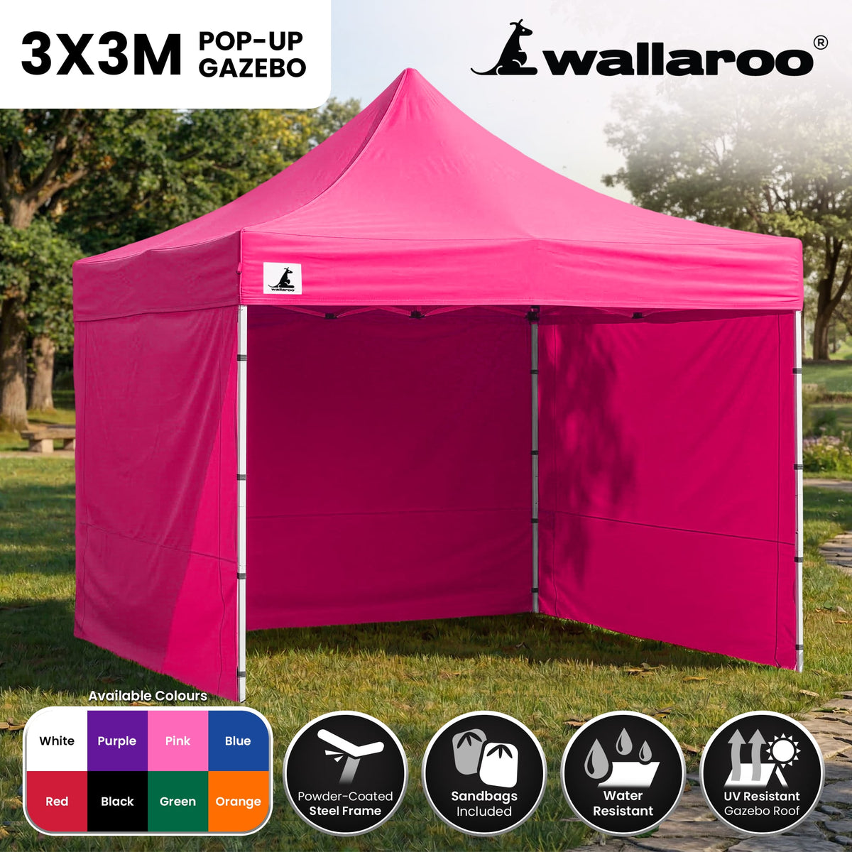 Wallaroo 3x3m Pop-Up Marquee with Walls - Pink, view 2