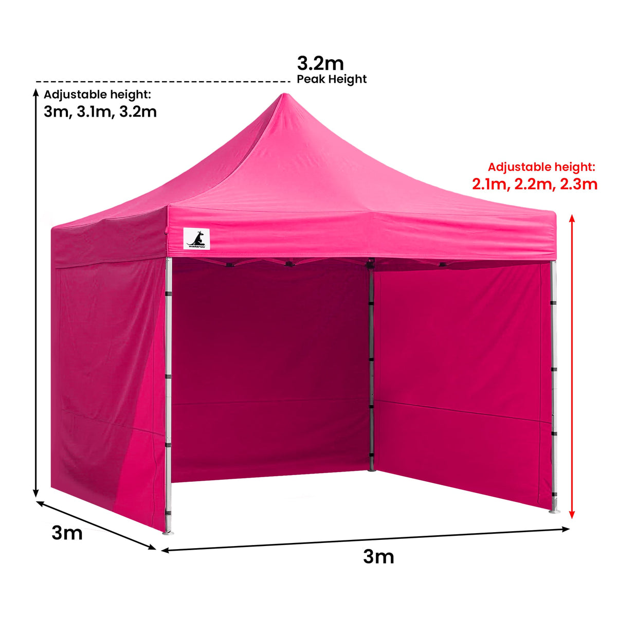 Wallaroo 3x3m Pop-Up Marquee with Walls - Pink, view 3