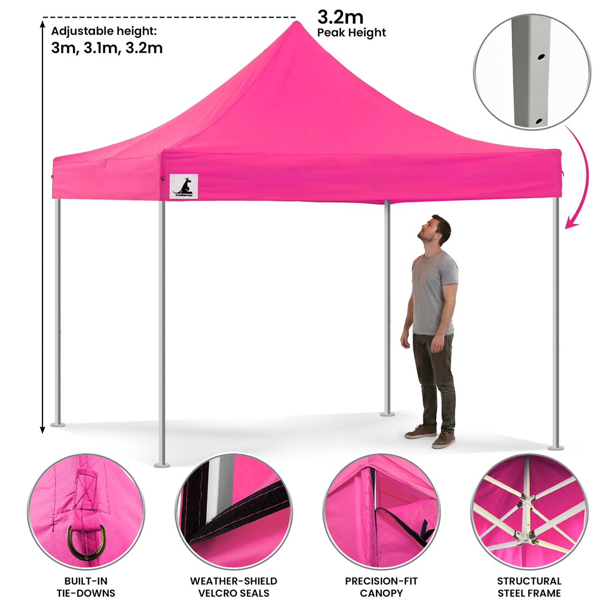 Wallaroo 3x3m Pop-Up Marquee with Walls - Pink, view 6
