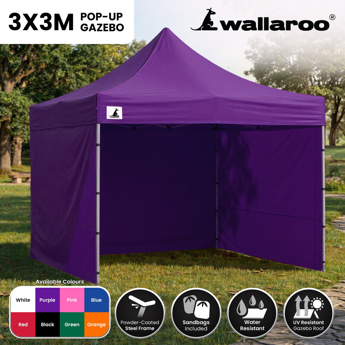 Wallaroo 3x3m Pop-Up Marquee with Walls – Purple, view 2