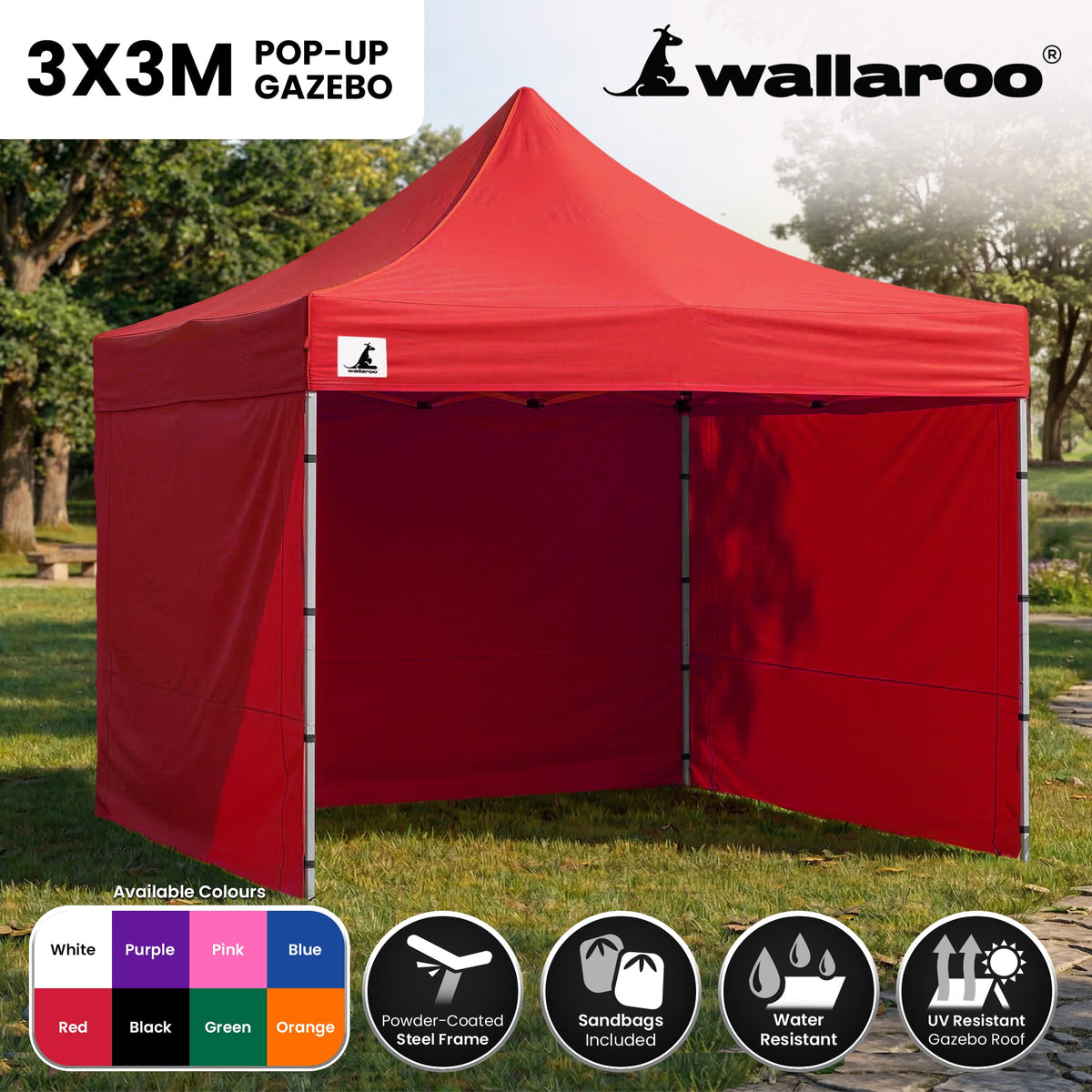 Wallaroo 3x3m Pop-Up Marquee with Walls - Red, view 2
