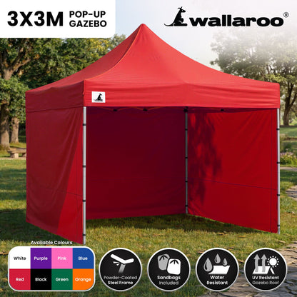 Wallaroo 3x3m Pop-Up Marquee with Walls - Red, view 2