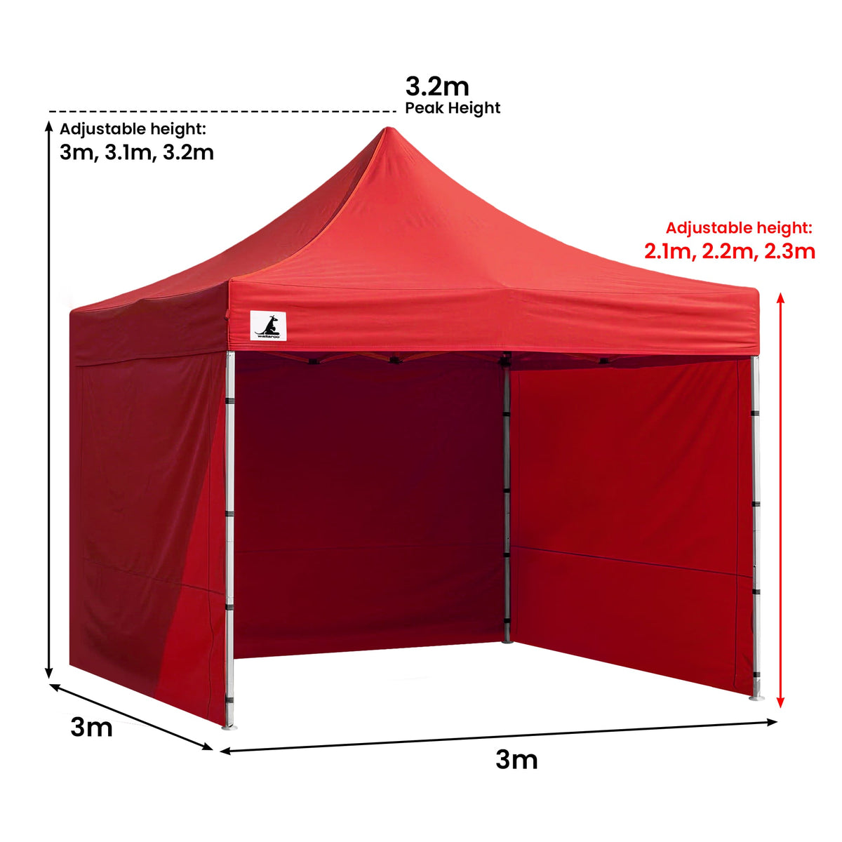 Wallaroo 3x3m Pop-Up Marquee with Walls - Red, view 3