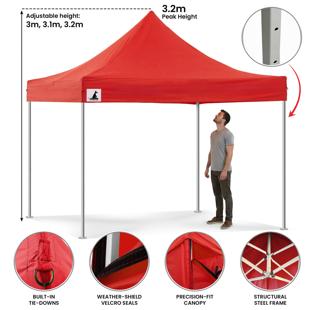 Wallaroo 3x3m Pop-Up Marquee with Walls - Red, view 6