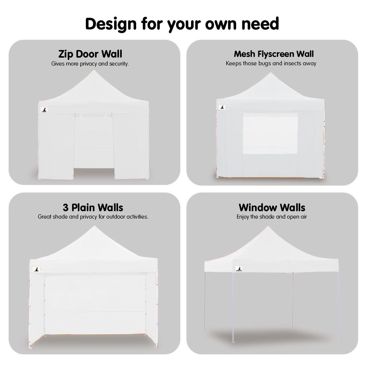 3x3m Pop-Up Marquee with Walls – Wallaroo White, view 3