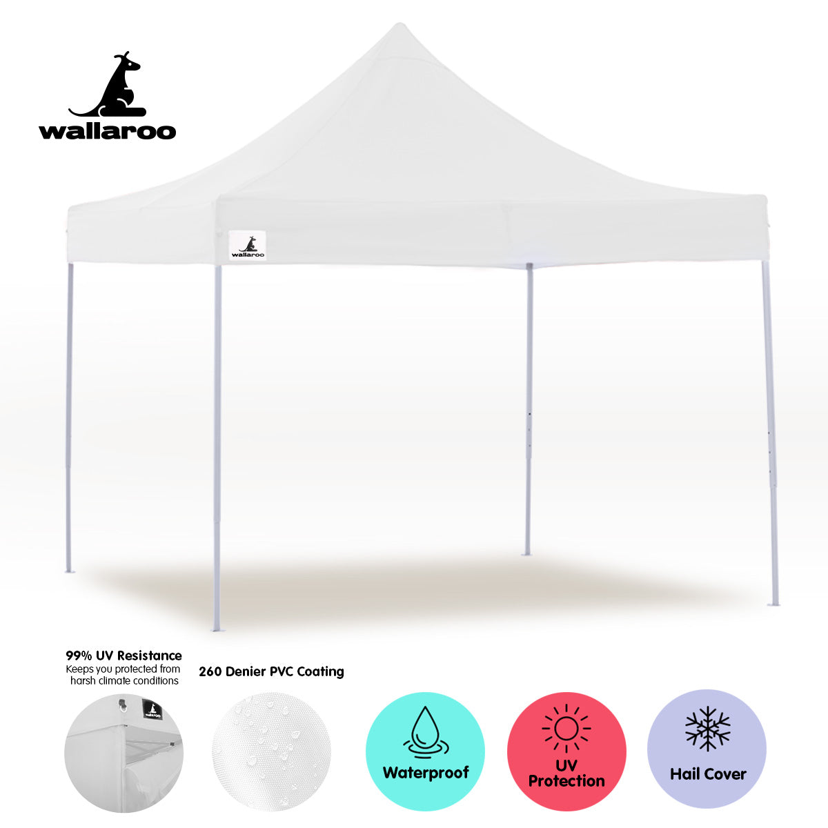 3x3m Pop-Up Marquee with Walls – Wallaroo White, view 4