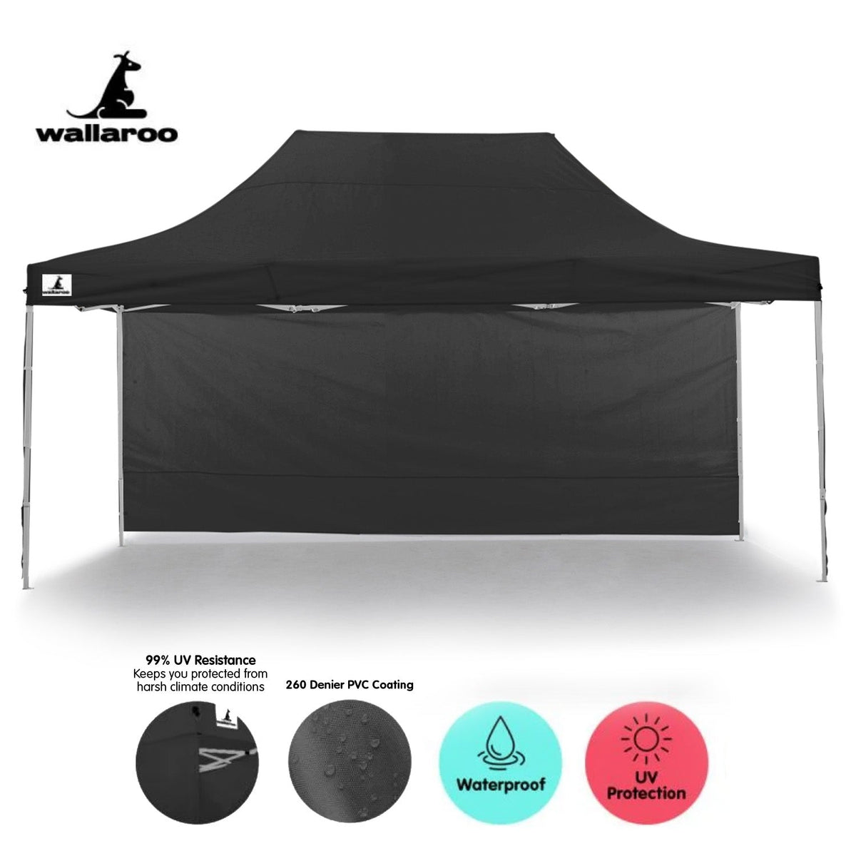 Wallaroo 3x4.5m Pop-Up Marquee with Walls - Black, view 3