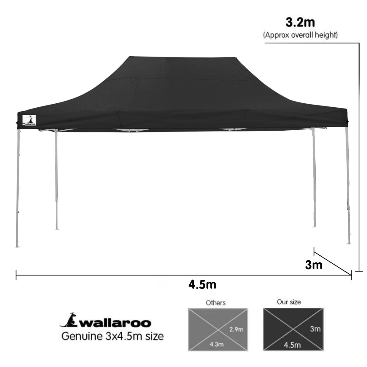 Wallaroo 3x4.5m Pop-Up Marquee with Walls - Black, view 6