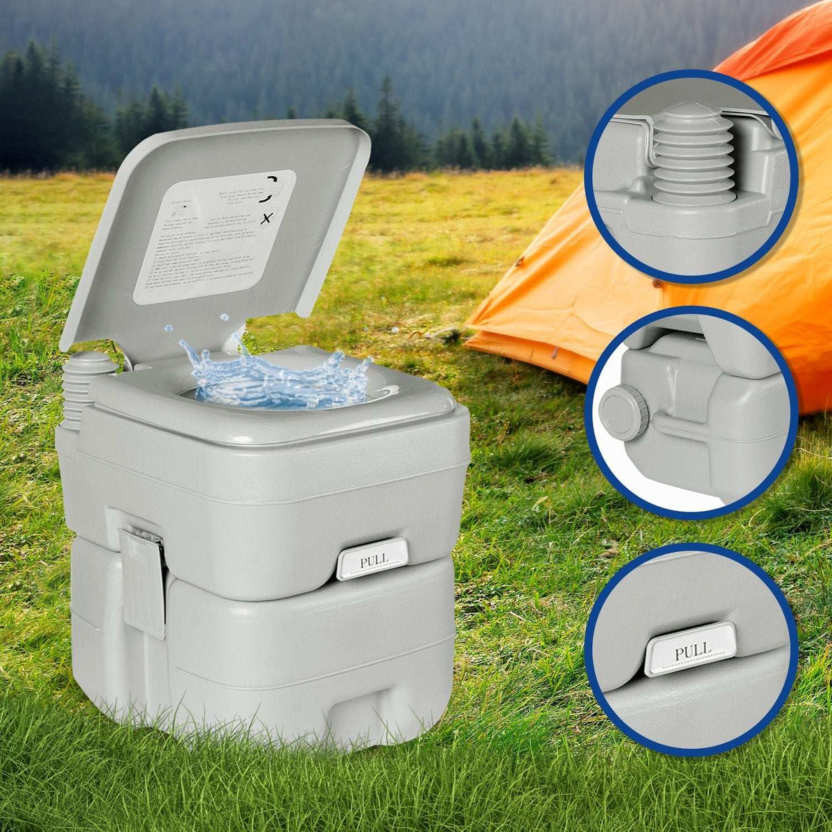 20L Portable Toilet with Press Flush Pump – Wallaroo, view 3