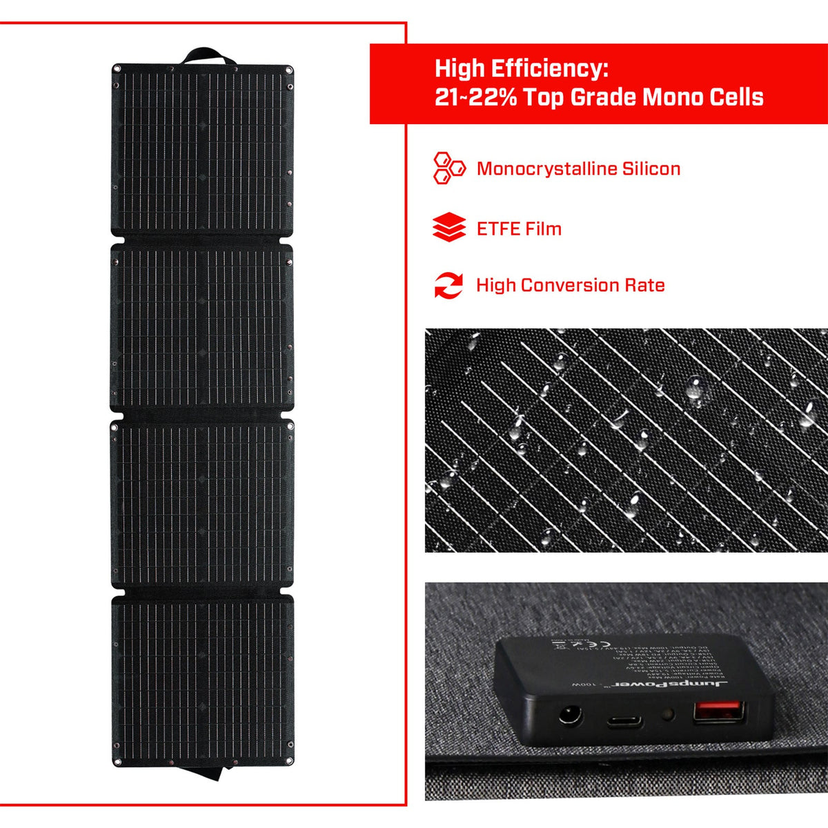 JumpsPower 100W Foldable Solar Panel, view 5