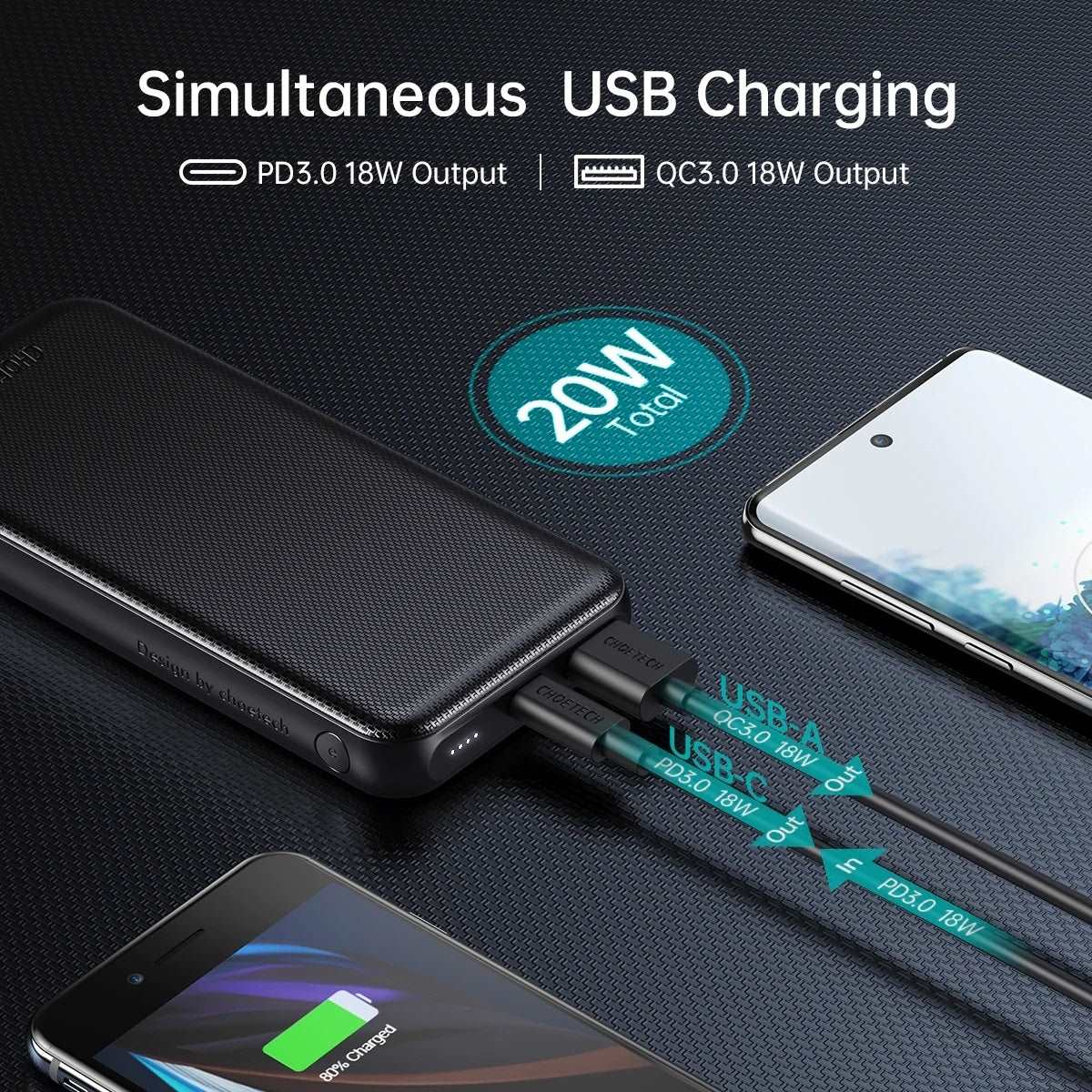 CHOETECH B627 10,000mAh PD 18W Power Bank, view 6