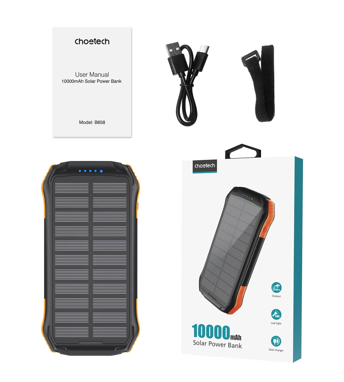 CHOETECH B658 10000mAh Solar Power Bank, view 3