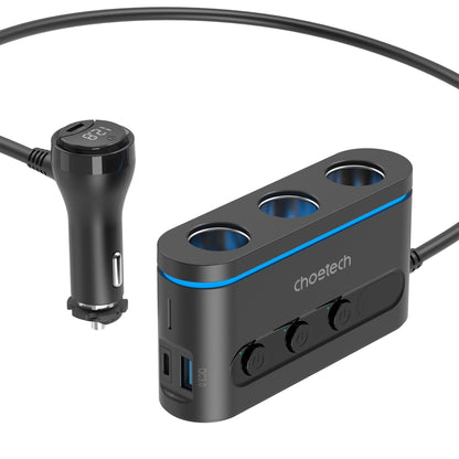 CHOETECH 3-Port Car Charger Splitter 78W, view 2