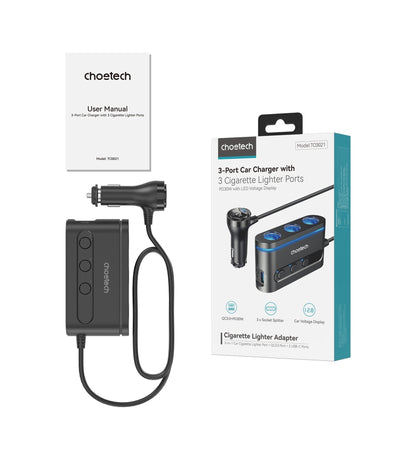 CHOETECH 3-Port Car Charger Splitter 78W, view 9
