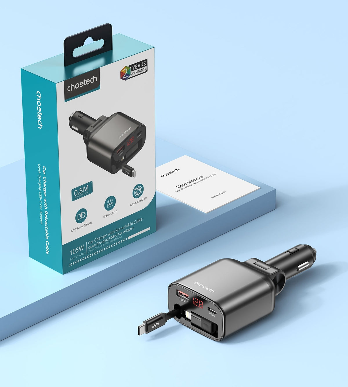 CHOETECH TC0033 105W 3-Port Car Charger, view 4