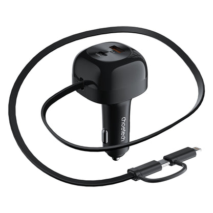 CHOETECH 75W Car Charger with Retractable Cable