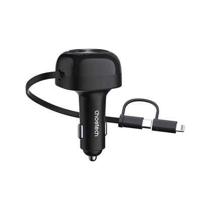 CHOETECH 75W Car Charger with Retractable Cable, view 2