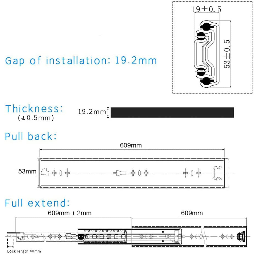 Heavy Duty Locking Drawer Slides 24in 150kg Pair, view 3