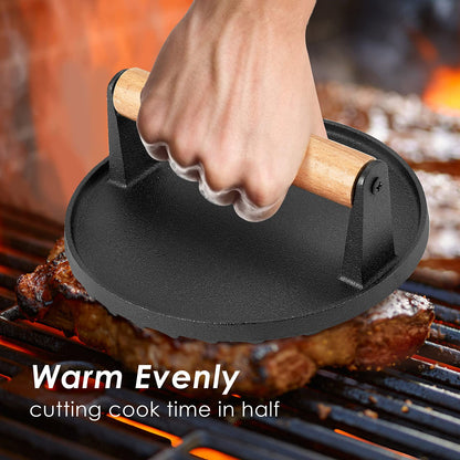 Cast Iron Grill Press – Pre-Seasoned Burger & Steak Griddle Press, view 6