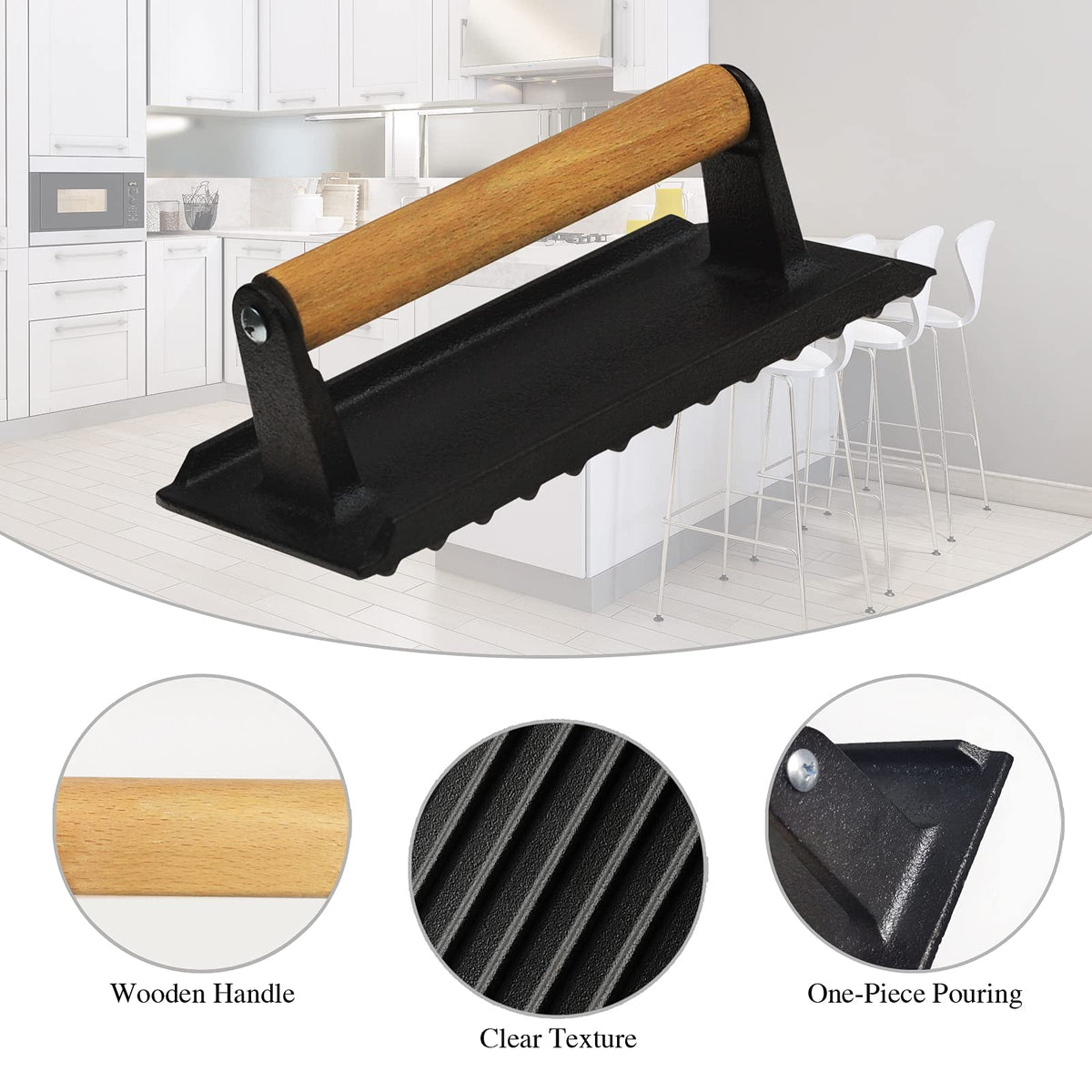Cast Iron Burger & Steak Grill Press – Rectangular, view 3
