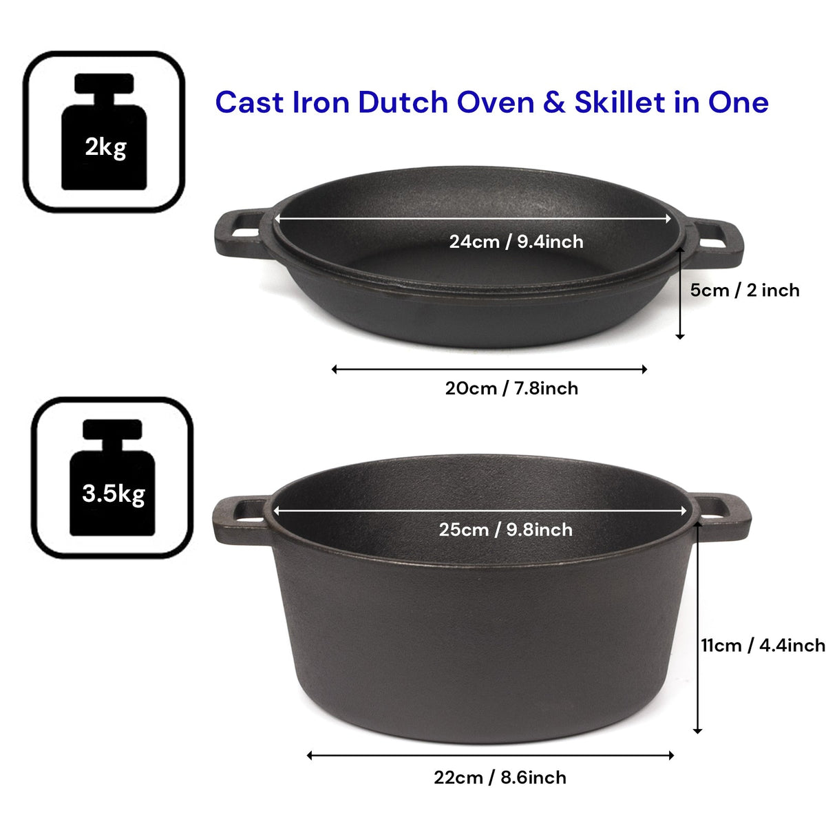 Cast Iron 26cm Dutch Oven & Skillet Set, view 2