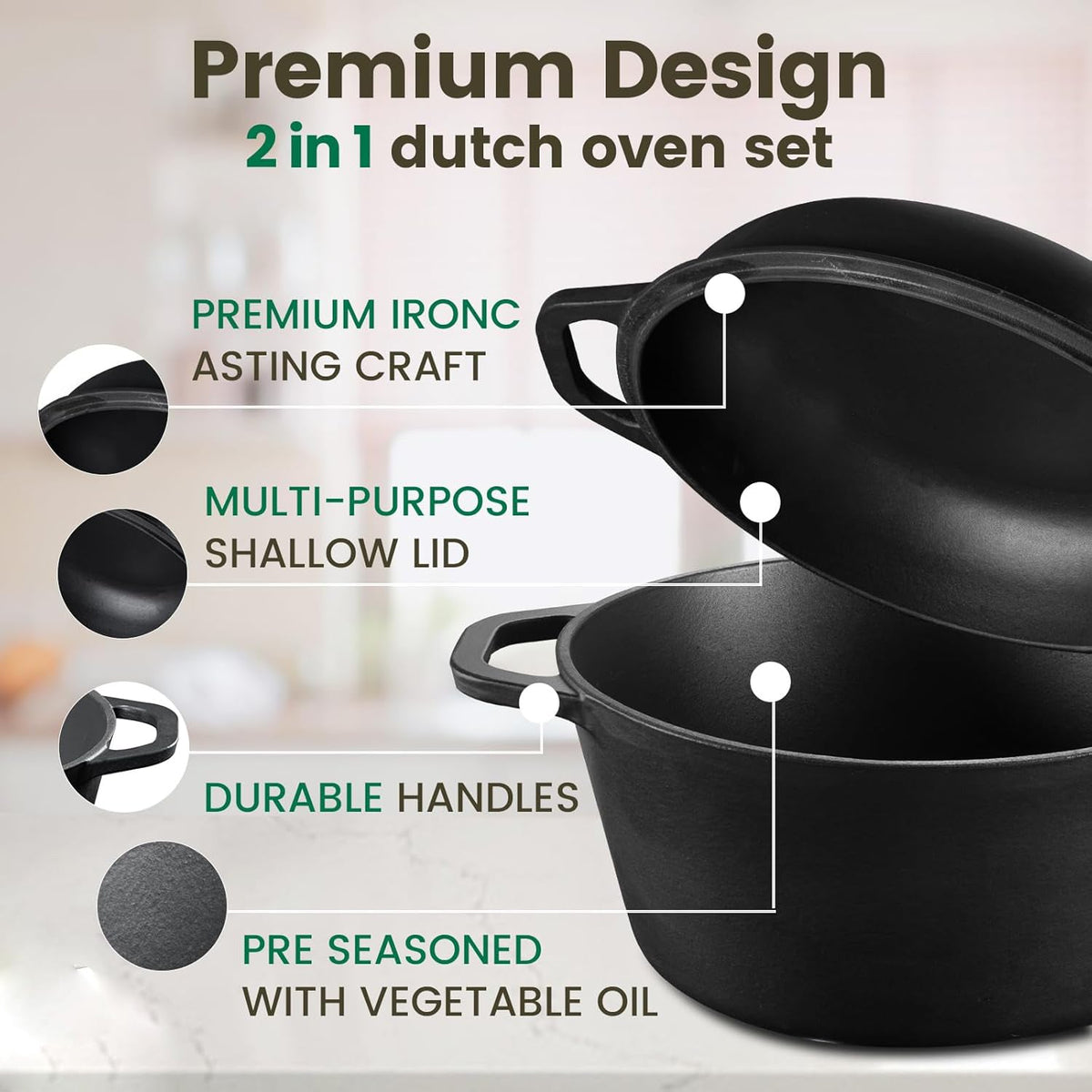 Cast Iron 26cm Dutch Oven & Skillet Set, view 4