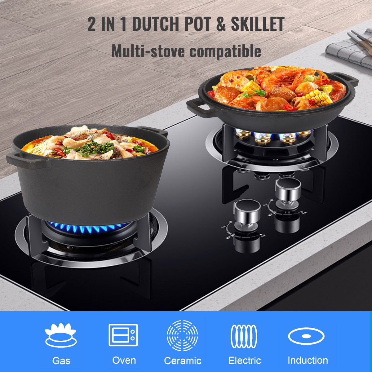 Cast Iron 26cm Dutch Oven & Skillet Set, view 5