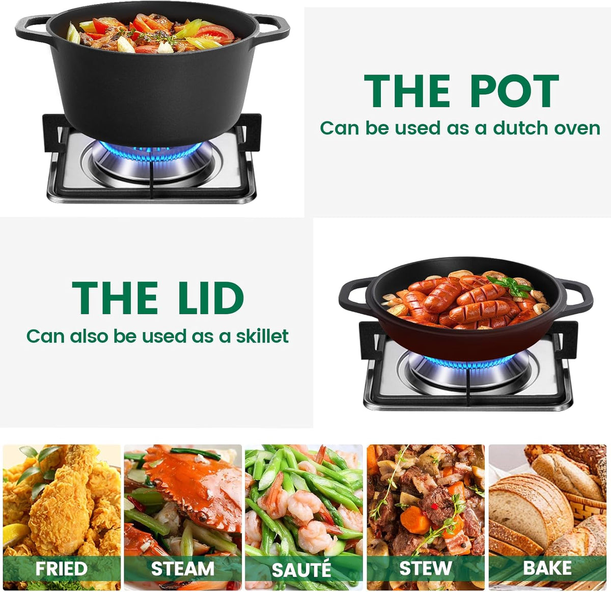 Cast Iron 26cm Dutch Oven & Skillet Set, view 7