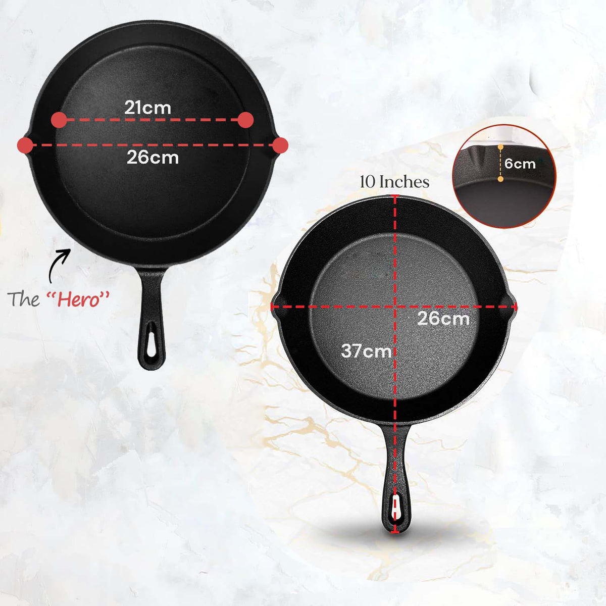 Cast Iron 26cm Skillet - Pre-Seasoned, view 2