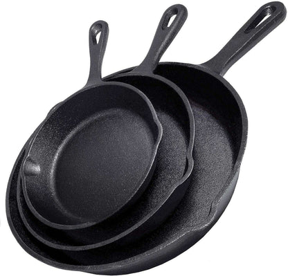 Cast Iron Skillet Set – Pre-Seasoned 6", 8" & 10"