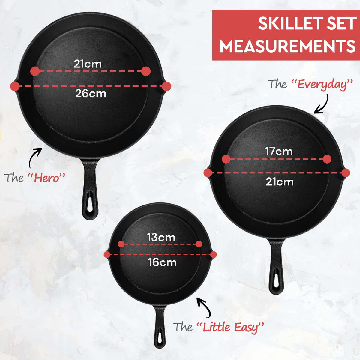 Cast Iron Skillet Set – Pre-Seasoned 6", 8" & 10", view 3