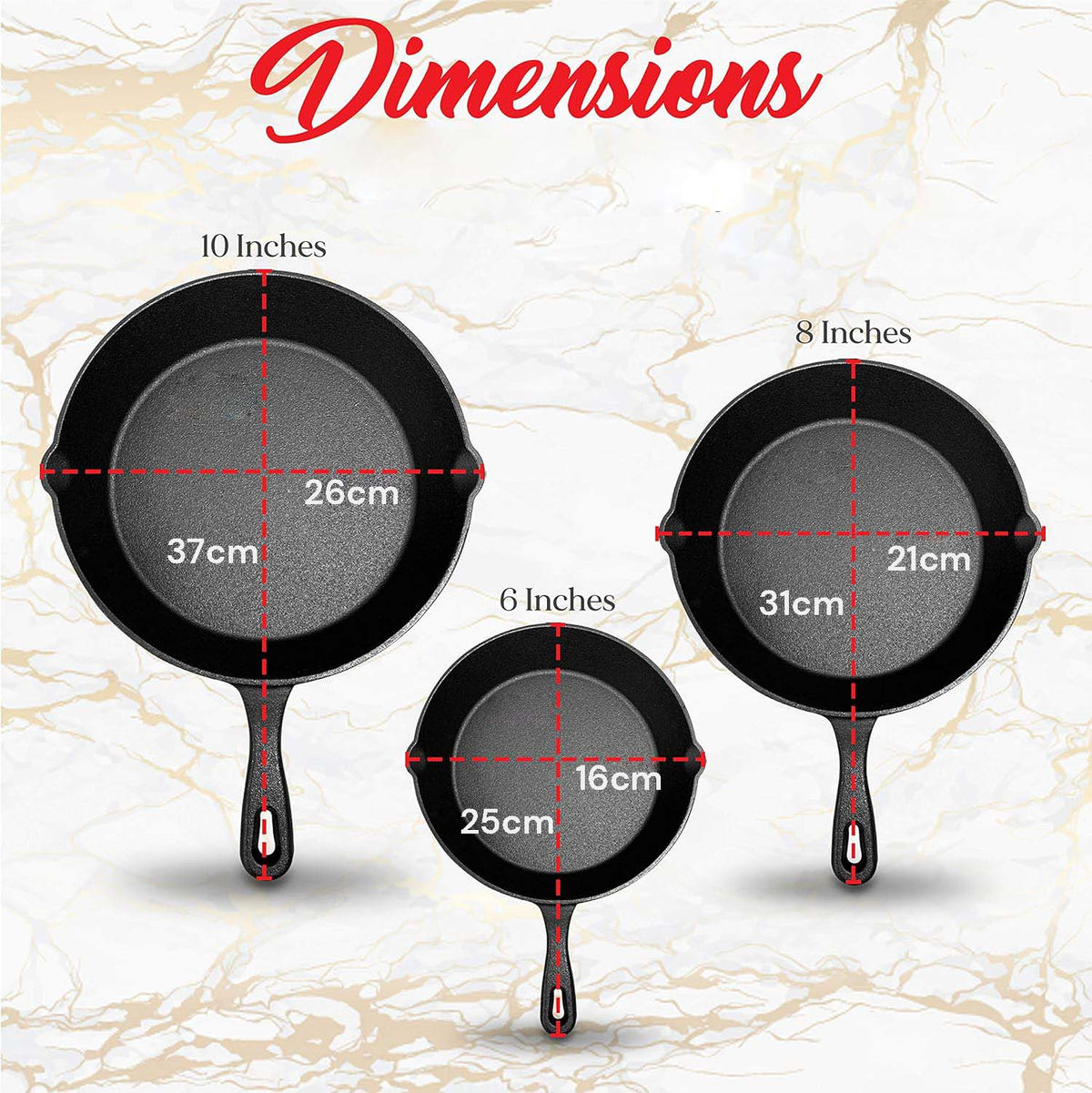 Cast Iron Skillet Set – Pre-Seasoned 6", 8" & 10", view 4