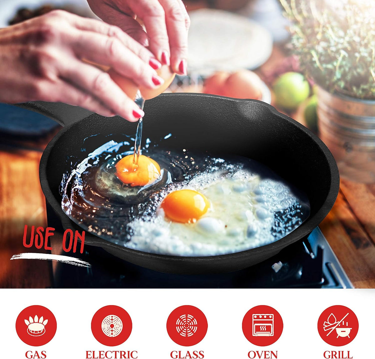 Cast Iron Skillet Set – Pre-Seasoned 6", 8" & 10", view 8