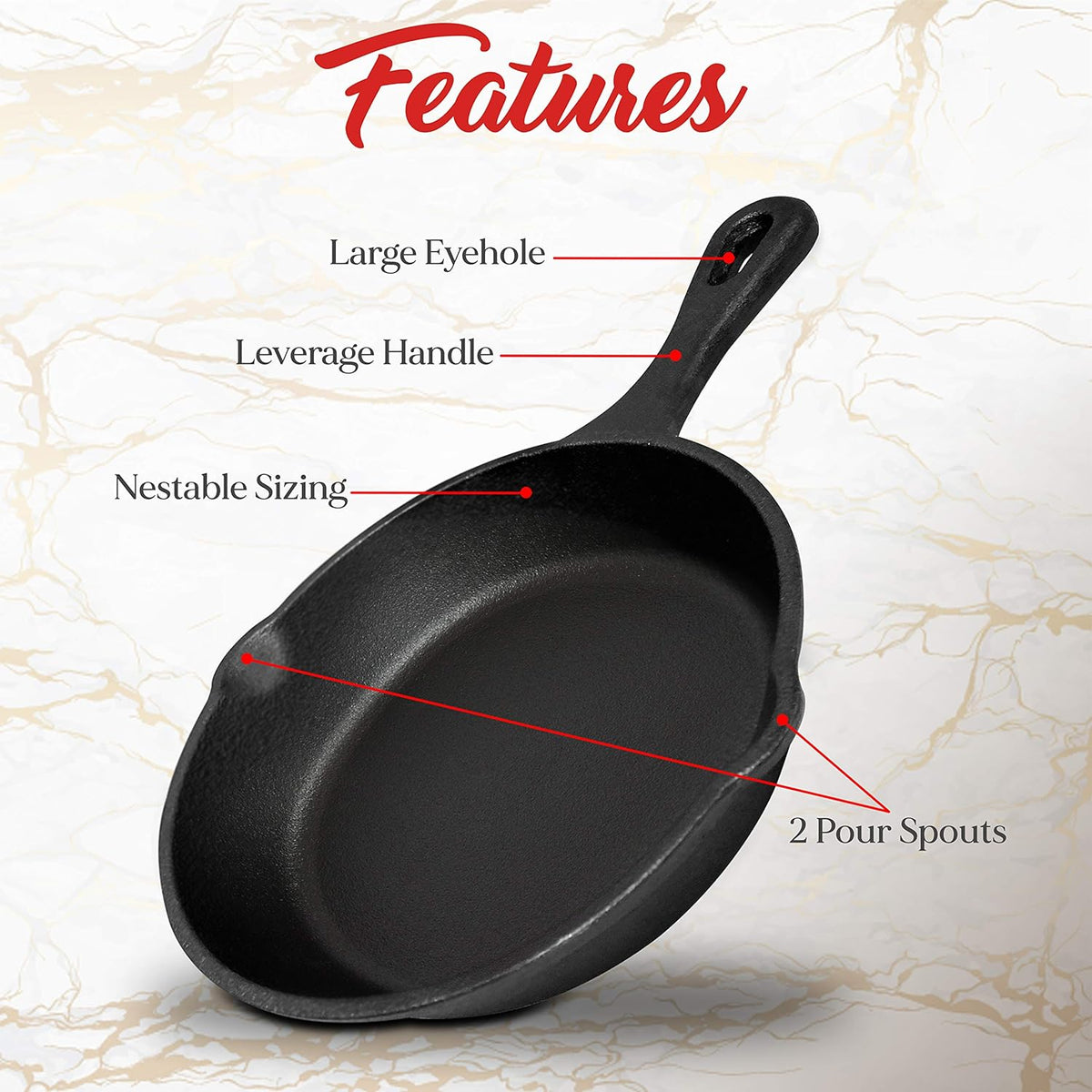 Cast Iron Skillet Set – Pre-Seasoned 6", 8" & 10", view 9
