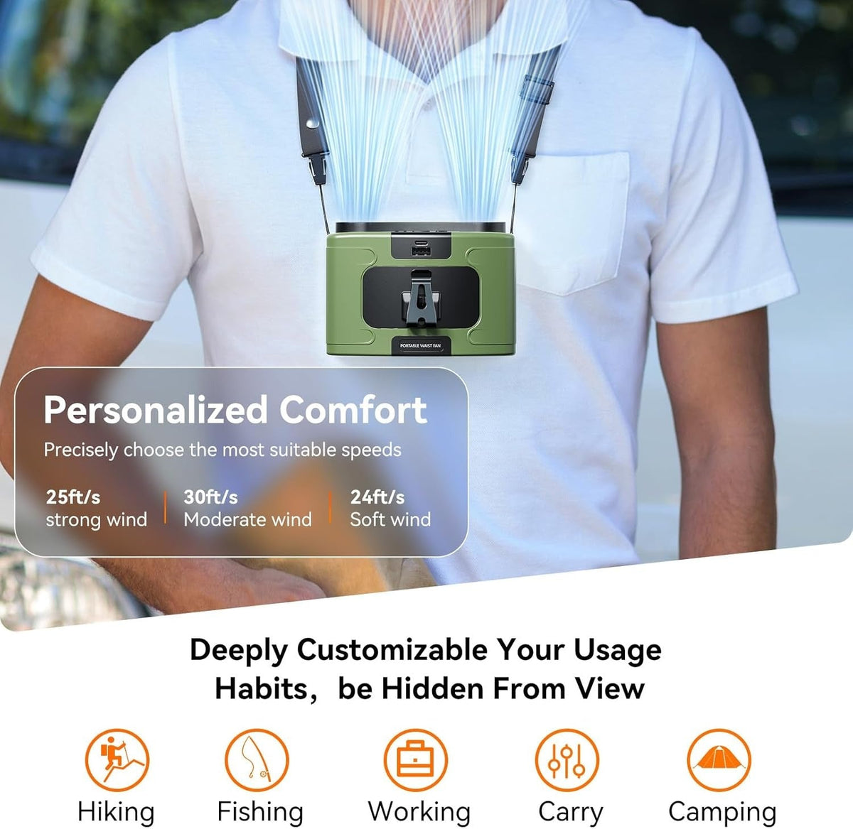 20000mAh Wearable Waist & Neck Fan with Power Bank, view 2