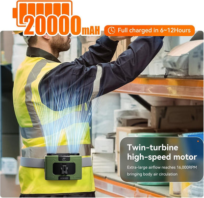 20000mAh Wearable Waist & Neck Fan with Power Bank, view 3