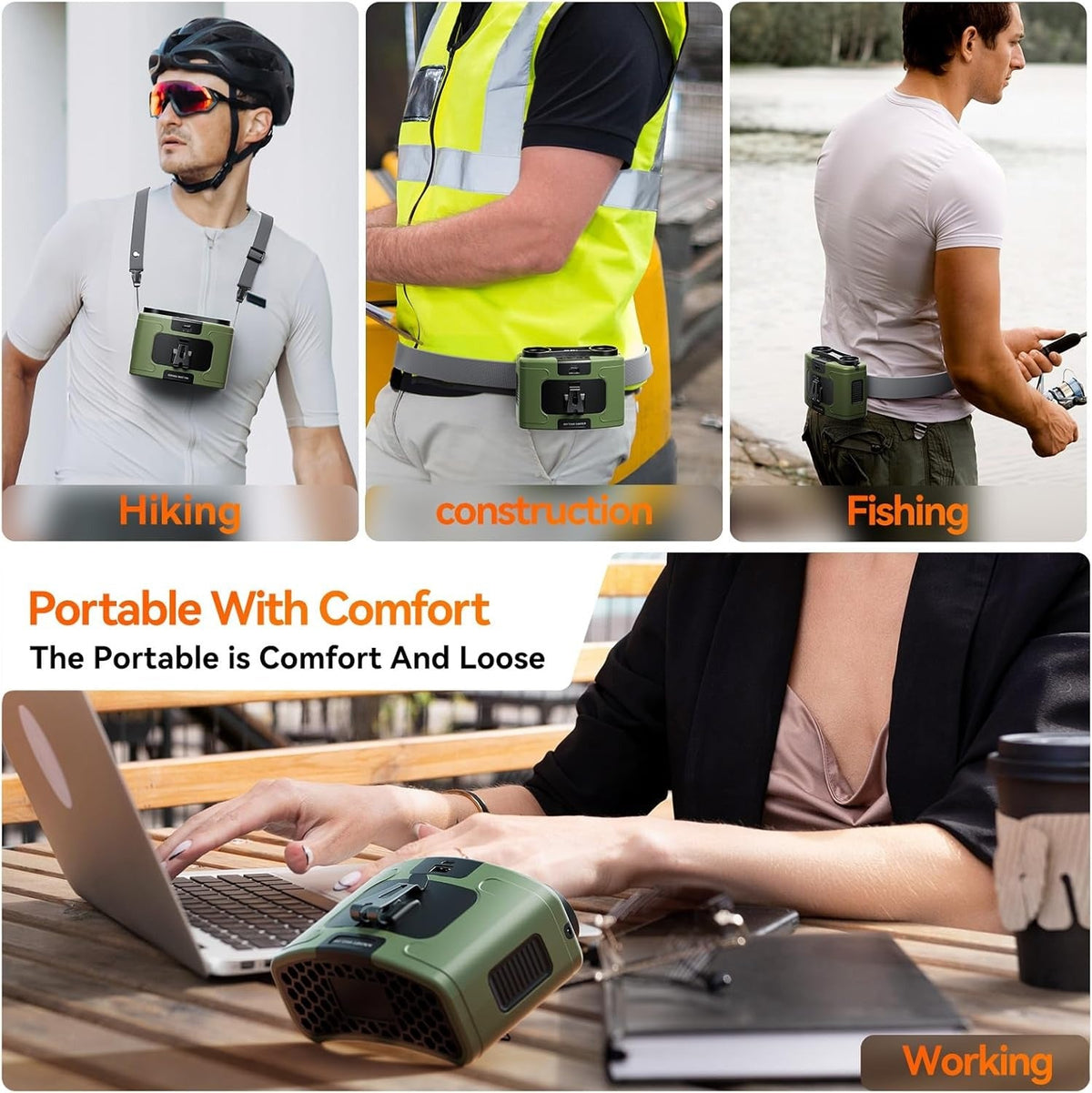 20000mAh Wearable Waist & Neck Fan with Power Bank, view 4